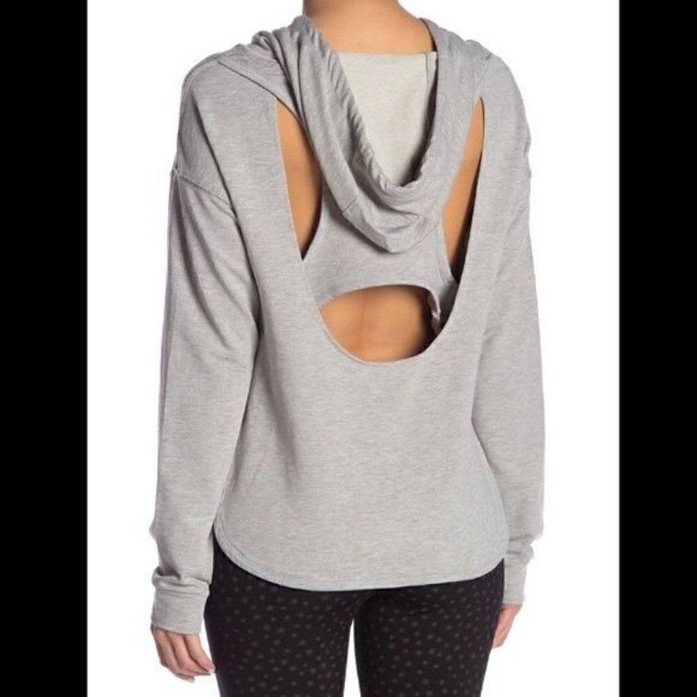 Nanette Lepore Light Gray Cutout Back Hoodie Sweatshirt